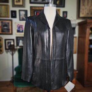Leather Jacket‎ Preston & York Black Lambskin Blazer Women's Small NWT 90s Style